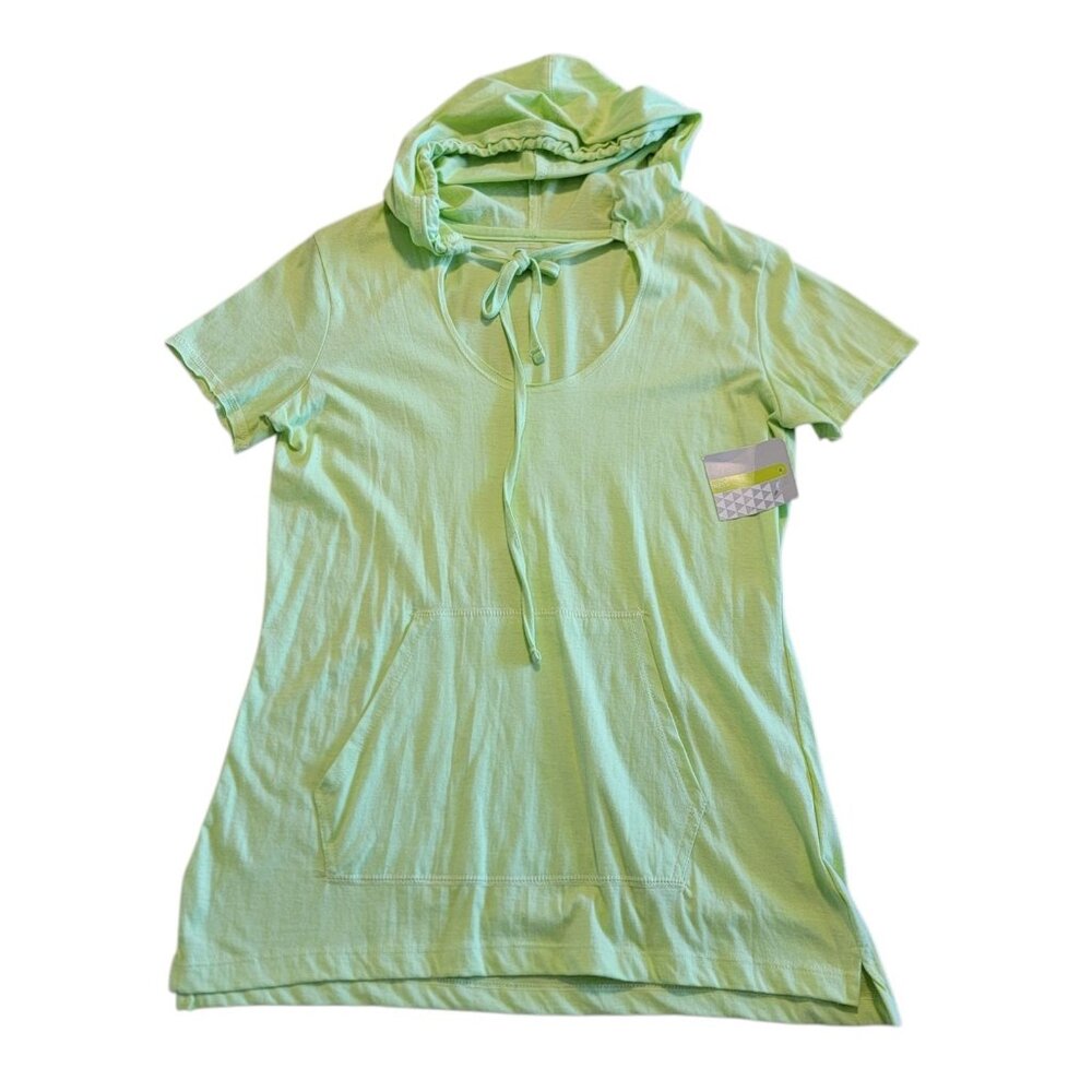 Aspire Womens Sz M‎ Pullover Daydream Hoodie Short Sleeve Pale Lime Green NWT